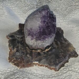 Purple & White Amethyst Quartz on Green Agate Cluster